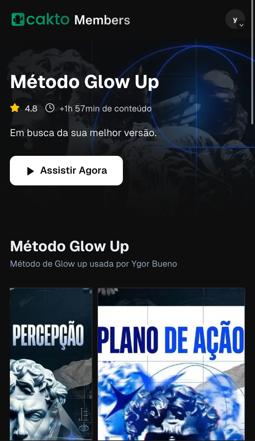Área de alunos do Método Glow Up: O curso na sua área de alunos — pronto pra assistir